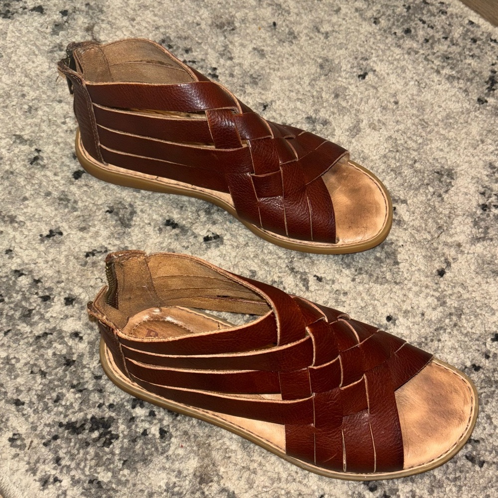 Born Iwa Woven Brown Leather ankle length Sandals size 7 - Picture 12 of 13